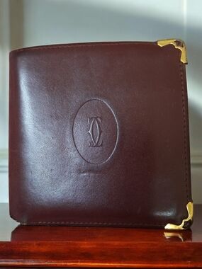 Cartier Brown Leather Bifold Wallet with Gold Corner Guards